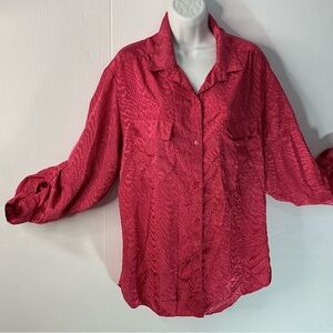 Satin-Texture Button Down Shirt in Deep Red